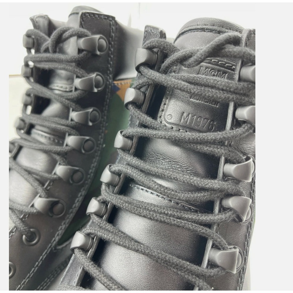 MCM Men's Black Leather Camo Nylon RESNICK Combat Boots Shoes 9AMM80, SZ. 42 - Picture 5 of 12